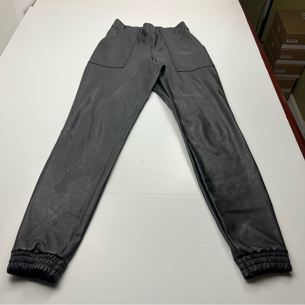 SPANX Faux Leather Jogger Pant Womens Size XS Black 20283R Pull On Pockets‎